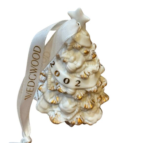 Vintage Wedgwood 2002 Merry Christmas Tree Ornament Classic White Gold In Box - Picture 10 of 14